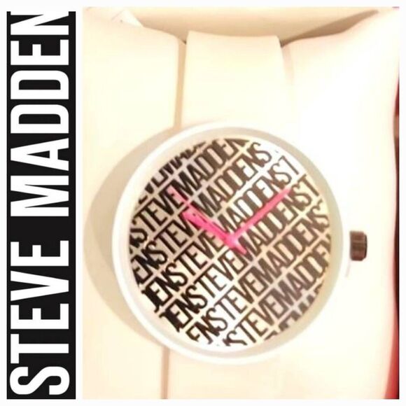 Steve Madden Logo Crazy Silicone Watch- White w/Pink Dial